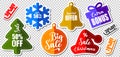 Christmass Stickers with outline and shadows - Sale tags - Banner price and discount labels - Vector