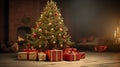 The Christmass tree stands near presents Royalty Free Stock Photo