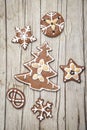 Christmassy grey wood background with gingerbread