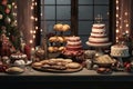 Christmasthemed dessert table with a variety of Royalty Free Stock Photo