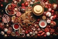 Christmasthemed flat lay with festive Royalty Free Stock Photo