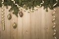 ChristmasVintage Background with fir tree, golden ribbon and dec Royalty Free Stock Photo