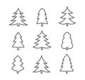Christms trees line icons collection