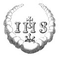 Christogram as Emblem of Jesuits, IHS and Cross Above Three Nails.Three Letters of Name Jesus in Greek