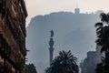 Christopher Columbus statue and Montjuic mountain and castle in the background Royalty Free Stock Photo