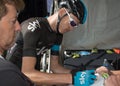 Christopher Froome signing shirt at the teams presentation