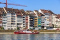 Christophorus fire department's boat and buildings along the Rhine river Royalty Free Stock Photo