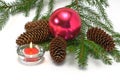Christrmas tree, cone,,candle and balls Royalty Free Stock Photo
