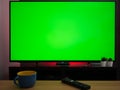 Chroma key green screen tv television screen in living room