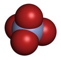 Chromate anion, chemical structure. 3D rendering. Atoms are represented as spheres with conventional color coding: chromium (blue-