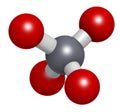 Chromate anion, chemical structure. 3D rendering. Atoms are represented as spheres with conventional color coding: chromium (grey
