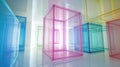 Chromatic Cubes A Play of Light and Transparent Forms in Abstract Interior Space Royalty Free Stock Photo