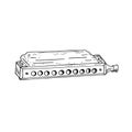 Chromatic harmonica, hand drawn doodle gravure vintage style, sketch, outline vector Royalty Free Stock Photo