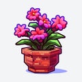 Chromatic Intensity: Brick Plant Pot With Big Pink Flowers