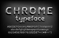 Chrome alphabet font. 3D metal letters, numbers and punctuation with shadow. Royalty Free Stock Photo