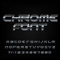 Chrome alphabet font. Beveled metal effect shiny letters and numbers. Royalty Free Stock Photo