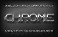 Chrome alphabet font. 3D thin metallic letters and numbers with shadow. Royalty Free Stock Photo