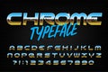 Chrome alphabet font. Chrome effect modern letters and numbers.