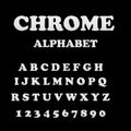 Chrome alphabet font. metal effect italic letters and numbers. Royalty Free Stock Photo