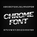 Chrome alphabet font. Metal effect letters and numbers on a dark background. Royalty Free Stock Photo