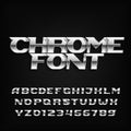 Chrome alphabet font. Metallic effect italic letters and numbers on a dark background. Royalty Free Stock Photo