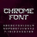 Chrome alphabet font. Metallic effect italic letters and numbers on a dark polygonal background. Royalty Free Stock Photo