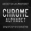 Chrome alphabet font. Metallic effect letters and numbers on a dark polygonal background. Royalty Free Stock Photo