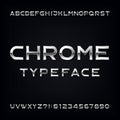 Chrome Alphabet Vector Font. Modern metallic letters and numbers