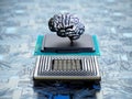 Chrome brain on the CPU installed on the mainboard. 3D illustration Royalty Free Stock Photo