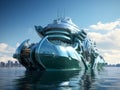 Chrome Colossus: Futuristic Megayacht in Secluded Cove