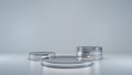 Chrome cylinder platform abstract background with neon light 3D rendering