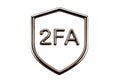 Chrome 3D icon, outline of a shield with the inscription 2FA, two-factor authentication Royalty Free Stock Photo