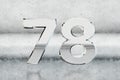 Chrome 3d number 78. Glossy chrome number on scratched metal background. 3d render