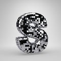 Chrome Disco ball uppercase letter S isolated on white background. 3D rendered alphabet