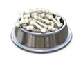 Chrome dog bowl with bones. 3D Royalty Free Stock Photo
