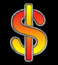 Chrome Dollar Sign with red to yellow gradient on black