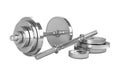 chrome dumbbell isolated on a white background. 3d render. 3d illustration