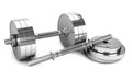 chrome dumbbell isolated on a white background. 3d render. 3d illustration