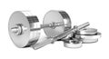 chrome dumbbell isolated on a white background. 3d render. 3d illustration