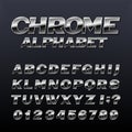 Chrome effect alphabet font. Metal numbers, symbols and letters. Royalty Free Stock Photo