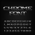 Chrome effect alphabet font. Metal oblique letters, numbers and symbols. Royalty Free Stock Photo