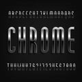 Chrome effect alphabet font. Thin metal letters, numbers and symbols.