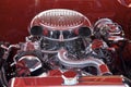 Chrome Engine In Red Car
