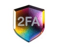 Chrome holographic 3D icon, neon shield with the inscription 2FA, two-factor authentication Royalty Free Stock Photo