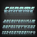 Chrome metal alphabet and symbols with reflection and shadow. Font for design. Royalty Free Stock Photo