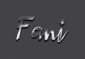 Chrome metal 3D name design of Fani on grey background. Royalty Free Stock Photo