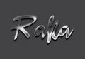 Chrome metal 3D name design of Raka on grey background. Royalty Free Stock Photo
