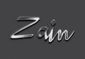 Chrome metal 3D name design of Zain on grey background. Royalty Free Stock Photo
