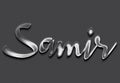 Chrome metal 3D name design of Samir on grey background. Royalty Free Stock Photo