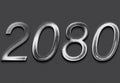 Chrome metal 3D number design of 2080 on grey background. Royalty Free Stock Photo